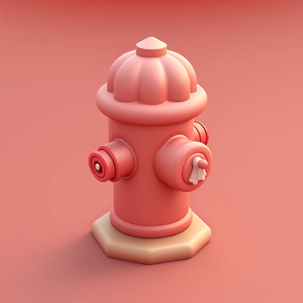 Tiny cute isometric red fire hydrant emoji, soft lighting, soft pastel colors, 3d icon clay render, blender 3d, pastel background